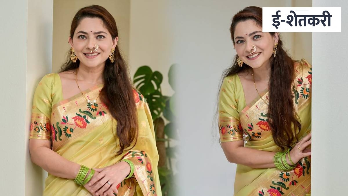 बाप्पाच्या आगमनासाठी सोनाली कुलकर्णीचा लाईम ग्रीन पैठणीत शाही लूक; मोत्याच्या नथीने वेधले लक्ष!